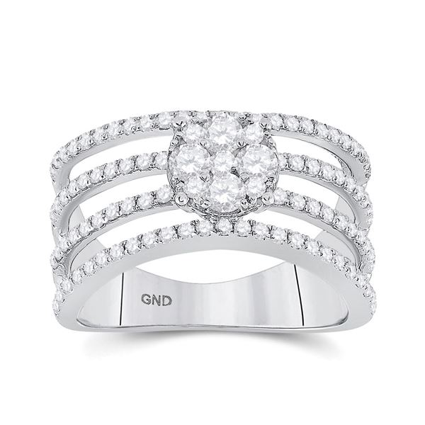 Diamond Four Row Flower Cluster Ring 1 Cttw 10kt White Gold