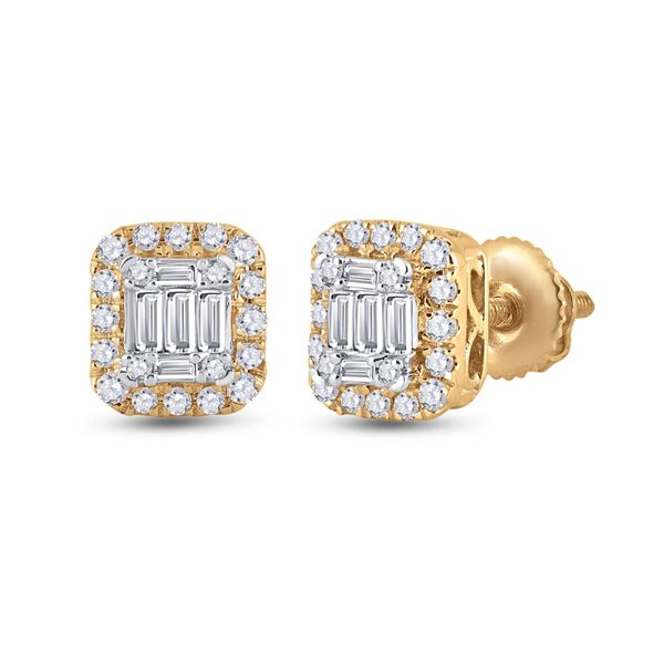 Baguette Diamond Square Cluster Earrings 1/2 Cttw 14kt Yellow Gold