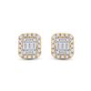 Image 2 : Baguette Diamond Square Cluster Earrings 1/2 Cttw 14kt Yellow Gold