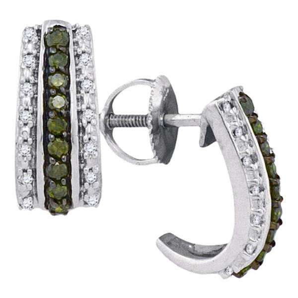 Green Color Enhanced Diamond Half J Hoop Earrings 1/3 Cttw 10kt White Gold
