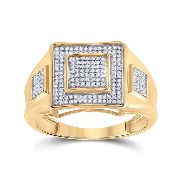 Mens Diamond Square Cluster Ring 1/3 Cttw 10kt Yellow Gold