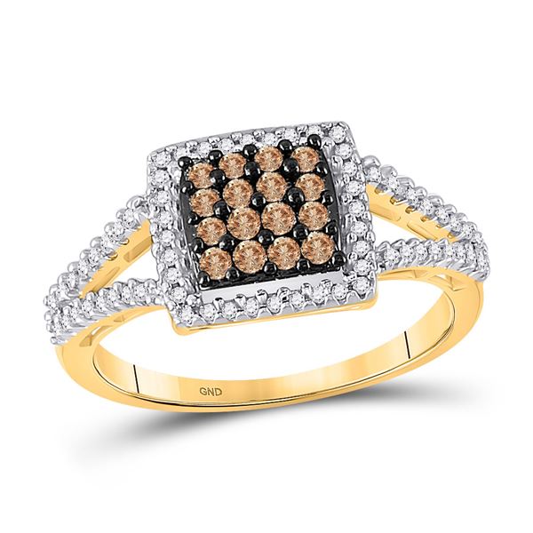 Brown Diamond Square Cluster Ring 1/2 Cttw 10kt Yellow Gold