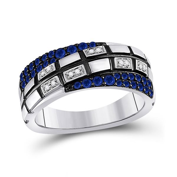 Mens Blue Sapphire Diamond Band Ring 5/8 Cttw 14kt White Gold