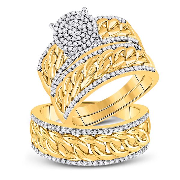 His Hers Diamond Cluster Matching Wedding Set 5/8 Cttw 10kt Yellow Gold