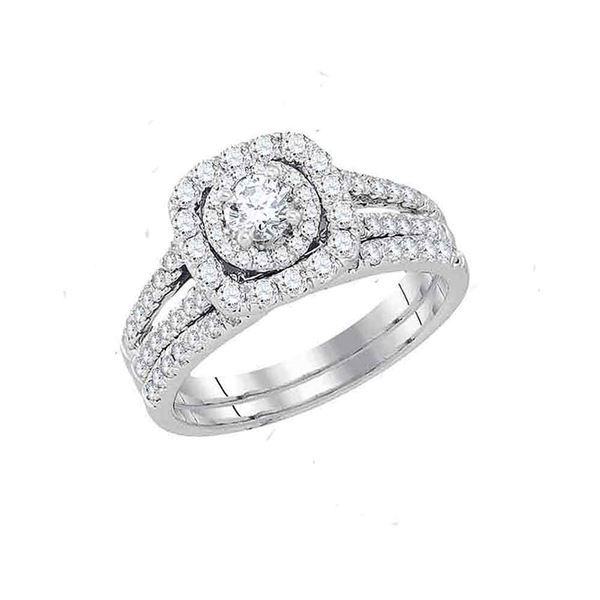 Diamond Bridal Wedding Ring Band Set 1-1/2 Cttw 14kt White Gold