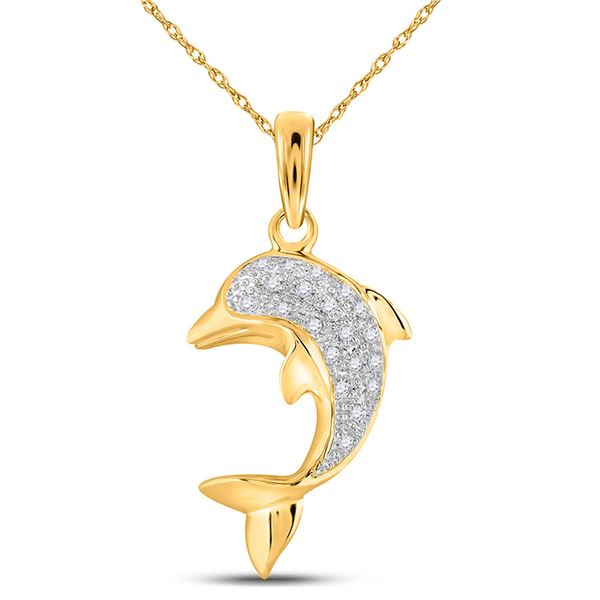 Diamond Dolphin Fish Animal Pendant 1/10 Cttw 14kt Yellow Gold