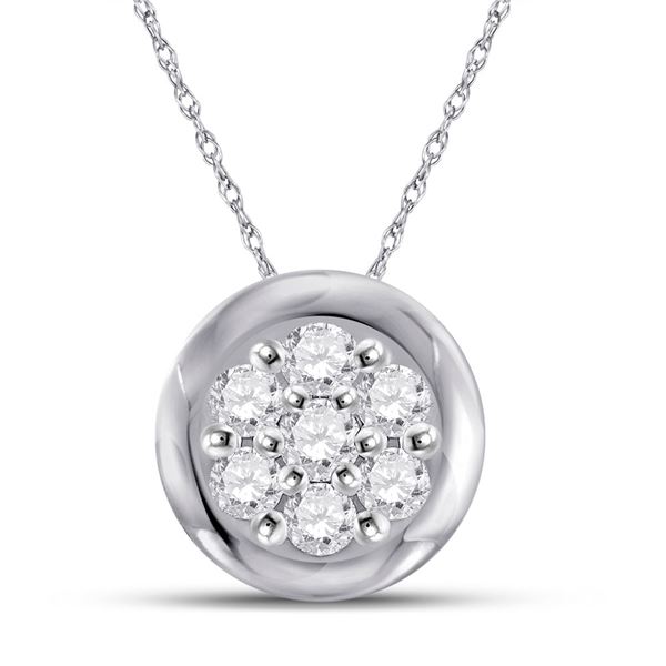 Diamond Flower Cluster Pendant 1/10 Cttw 10kt White Gold