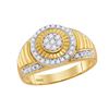 Image 1 : Mens Diamond Cluster Concentric Circle Ribbed Ring 3/4 Cttw 10kt Yellow Gold