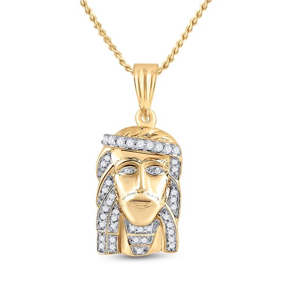 Mens Diamond Jesus Face Charm Pendant 1/3 Cttw 10kt Yellow Gold
