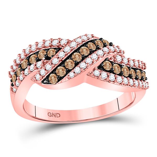 Brown Diamond Crossover Band Ring 3/4 Cttw 10kt Rose Gold