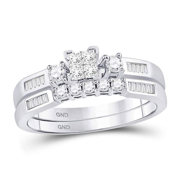 Princess Diamond Bridal Wedding Ring Band Set 3/8 Cttw 10kt White Gold