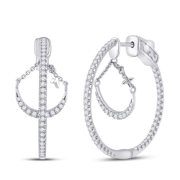 Diamond Dangle Hoop Earrings 1 Cttw 14kt White Gold