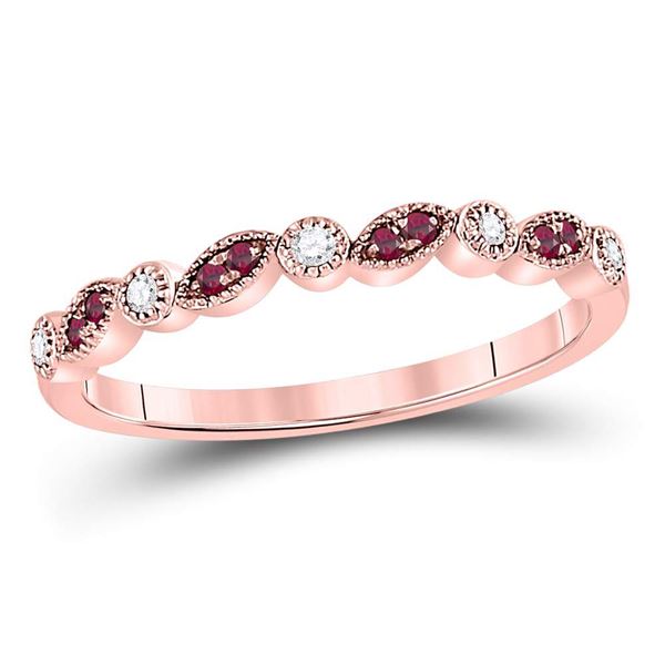 Ruby Diamond Marquise Dot Stackable Band Ring 1/8 Cttw 10kt Rose Gold