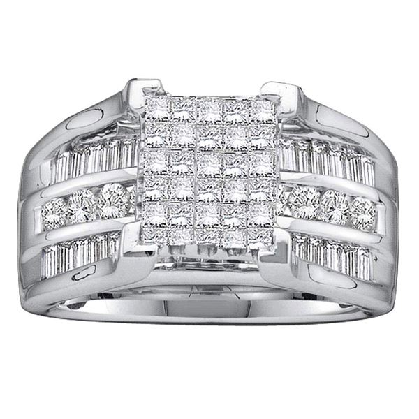 Princess Diamond Cluster Bridal Wedding Engagement Ring 1-1/2 Cttw 14kt White Gold