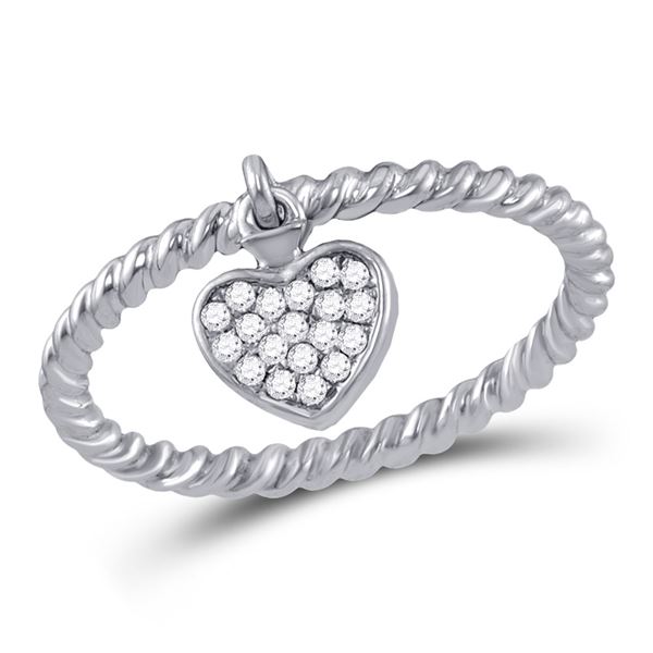 Diamond Heart Dangle Stackable Band Ring 1/10 Cttw 10kt White Gold
