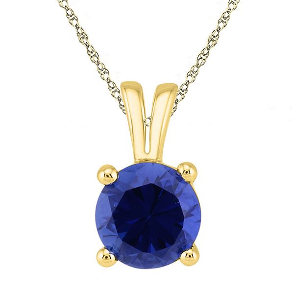 Lab-Created Blue Sapphire Solitaire Pendant 1-1/3 Cttw 10kt Yellow Gold