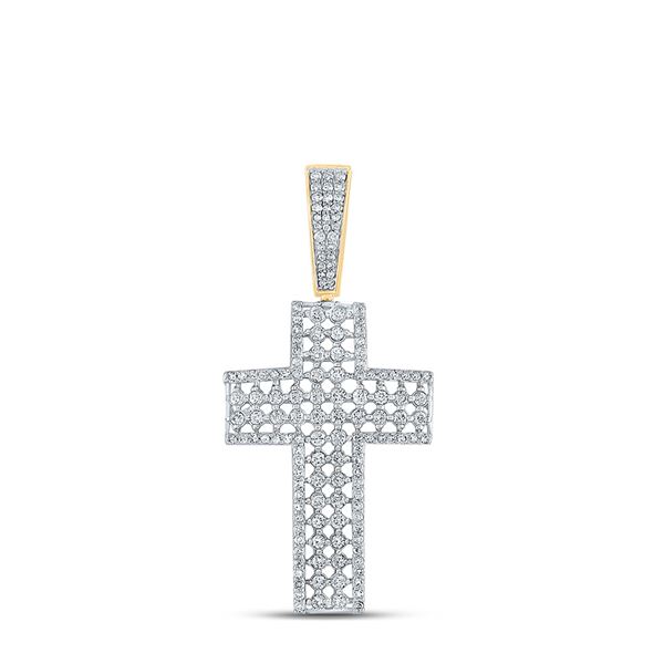 Mens Diamond Cross Charm Pendant 1-1/2 Cttw 10kt Yellow Gold