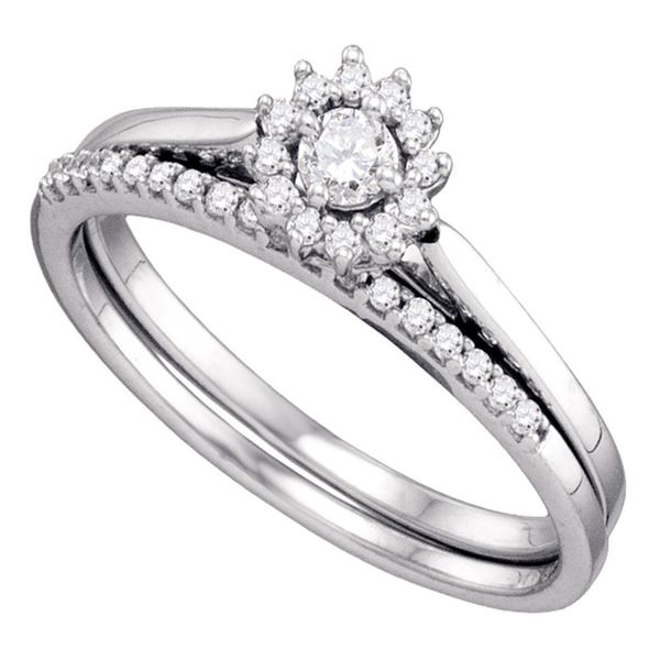Diamond Halo Wedding Bridal Ring Set 1/4 Cttw 10k White Gold