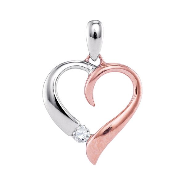 Diamond Rose-tone Heart Solitaire Pendant 1/12 Cttw 10kt White Gold