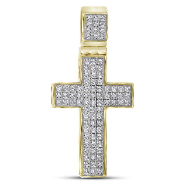 Mens Diamond Cross Charm Pendant 1/4 Cttw 10kt Yellow Gold