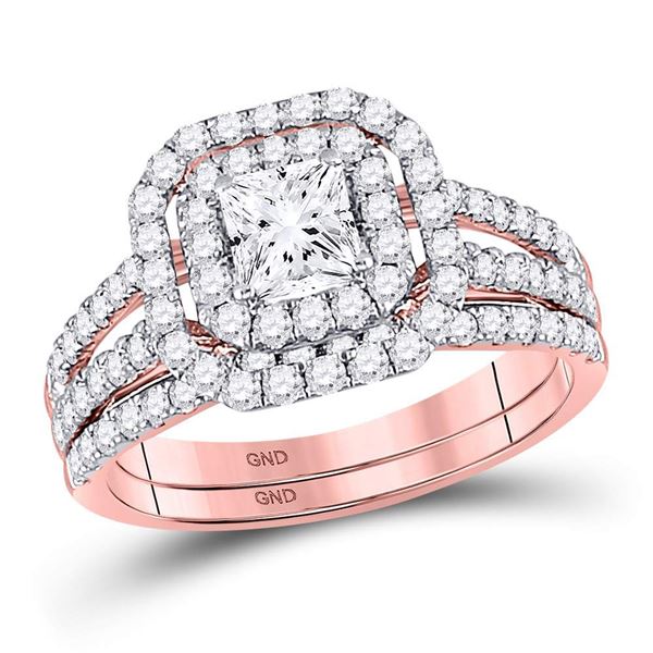 Princess Diamond Bridal Wedding Ring Band Set 1-1/2 Cttw 14kt Rose Gold