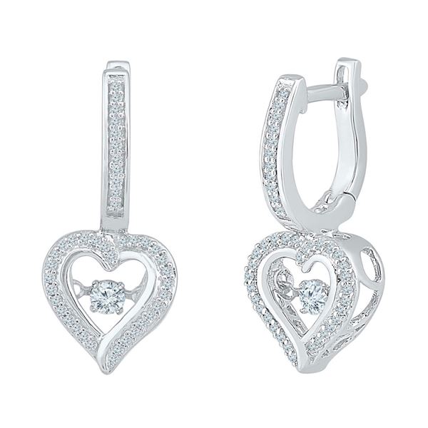 Diamond Heart Dangle Hoop Earrings 1/4 Cttw 10kt White Gold