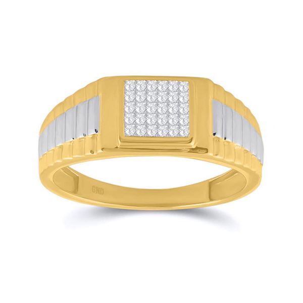 Mens Princess Diamond Ribbed Cluster Ring 1/4 Cttw 14kt Two-tone Gold
