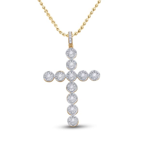 Mens Diamond Cross Charm Pendant 5/8 Cttw 10kt Yellow Gold