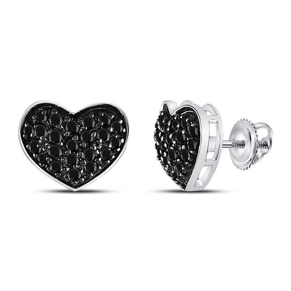 Black Color Enhanced Diamond Heart Earrings 3/8 Cttw 10kt White Gold