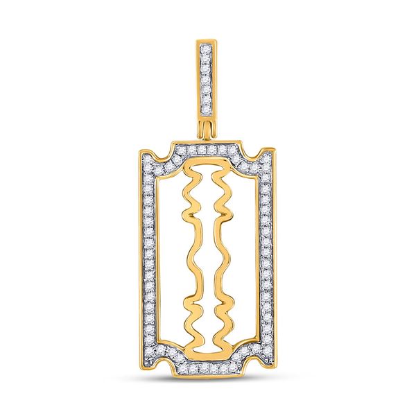 Mens Diamond Razor Blade Charm Pendant 1/3 Cttw 10kt Yellow Gold