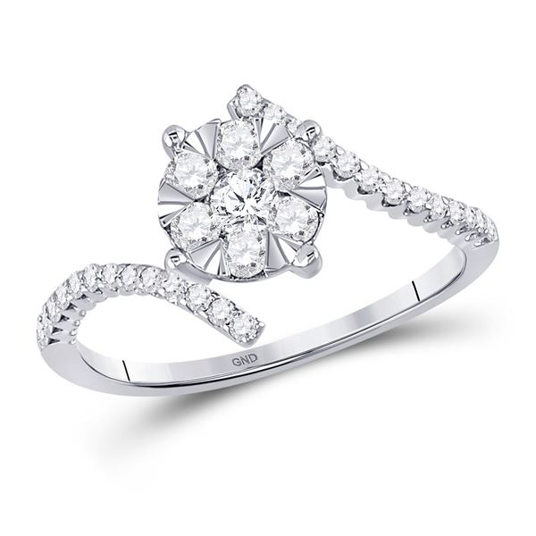 Diamond Bypass Flower Cluster Ring 1/2 Cttw 10kt White Gold