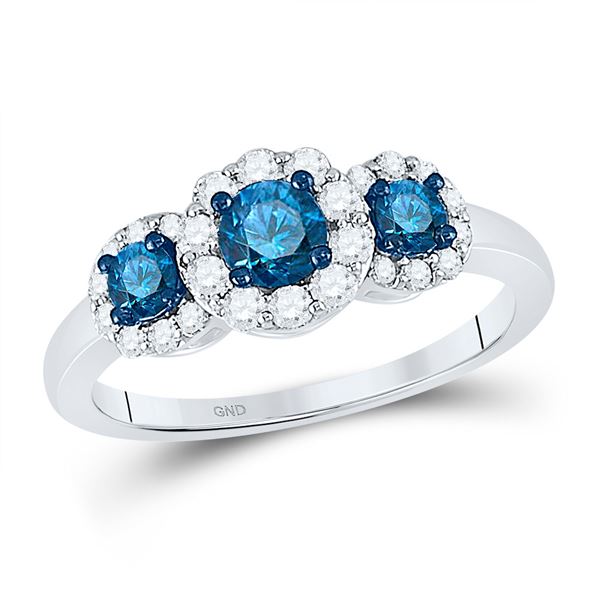 Blue Color Enhanced Diamond 3-stone Bridal Wedding Ring 1 Cttw 10kt White Gold