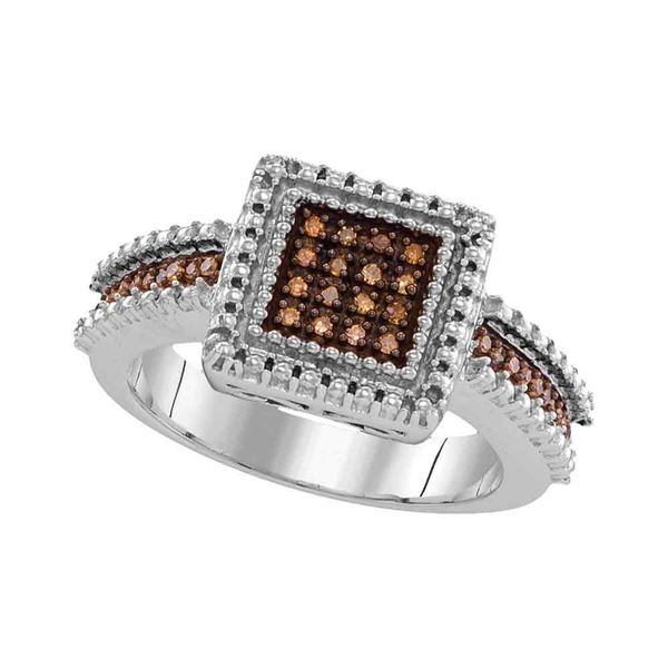 Brown Diamond Square Cluster Ring 1/6 Cttw Sterling Silver