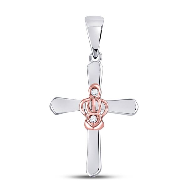 Diamond Dainty Cross Pendant .02 Cttw Two-tone Sterling Silver