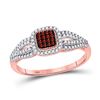 Image 1 : Red Color Enhanced Diamond Square Cluster Ring 1/4 Cttw 10kt Rose Gold
