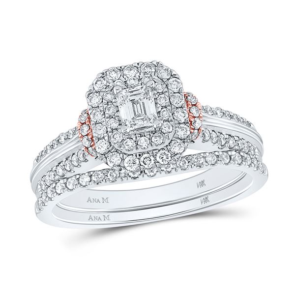 Emerald Diamond Bridal Wedding Ring Band Set 1 Cttw 14kt Two-tone Gold