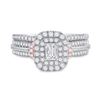 Image 2 : Emerald Diamond Bridal Wedding Ring Band Set 1 Cttw 14kt Two-tone Gold