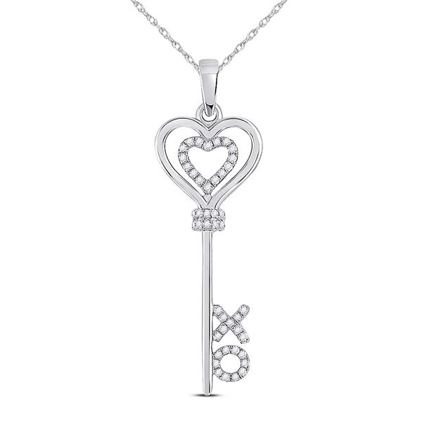 Diamond Heart XO Key Pendant 1/8 Cttw Sterling Silver