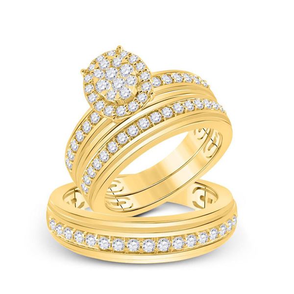 His Hers Diamond Cluster Matching Wedding Set 1-1/5 Cttw 14kt Yellow Gold