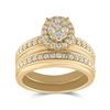 Image 2 : His Hers Diamond Cluster Matching Wedding Set 1-1/5 Cttw 14kt Yellow Gold