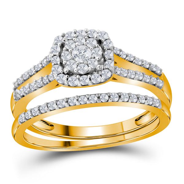Diamond Split-shank Bridal Wedding Ring Band Set 1/2 Cttw 10kt Yellow Gold