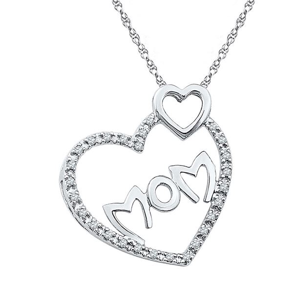 Diamond Mom Mother Double Heart Pendant 1/10 Cttw Sterling Silver