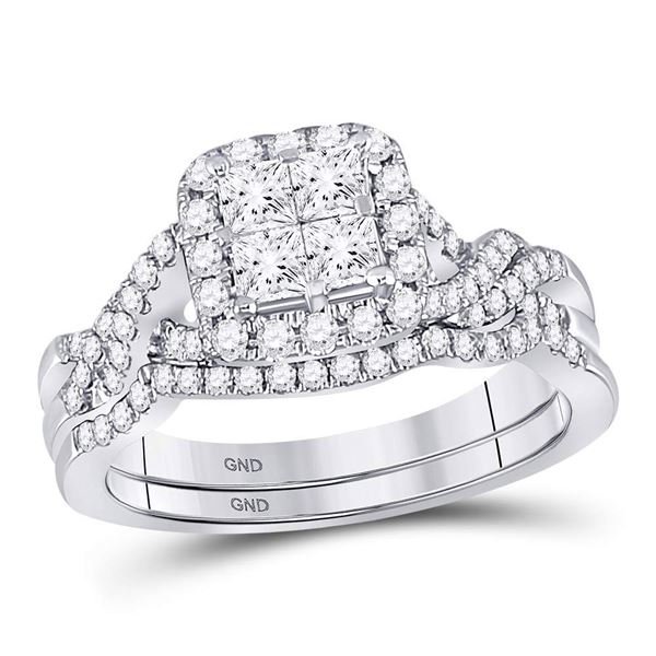 Princess Diamond Bridal Wedding Ring Band Set 1 Cttw 10kt White Gold