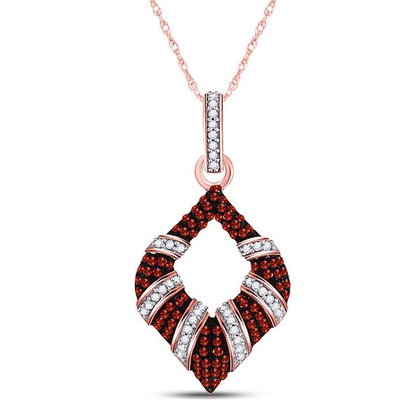Red Color Enhanced Diamond Striped Oval Pendant 1/3 Cttw 10kt Rose Gold
