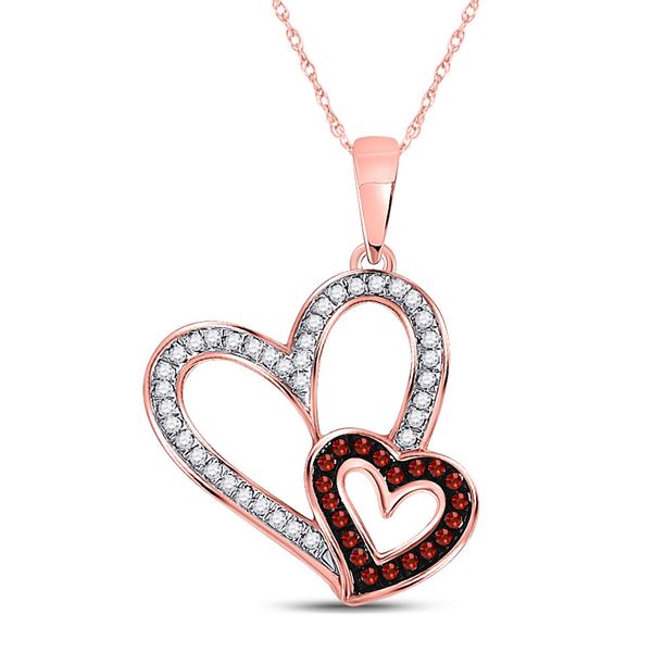Red Color Enhanced Diamond Double Heart Pendant 1/6 Cttw 10kt Rose Gold