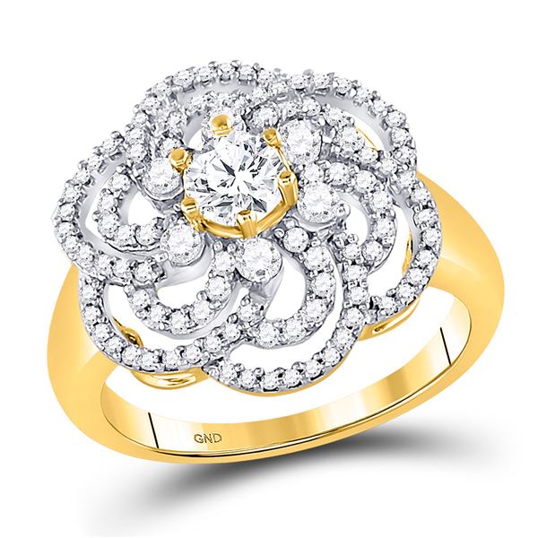 Diamond Flower Solitaire Fashion Ring 1 Cttw 10kt Yellow Gold