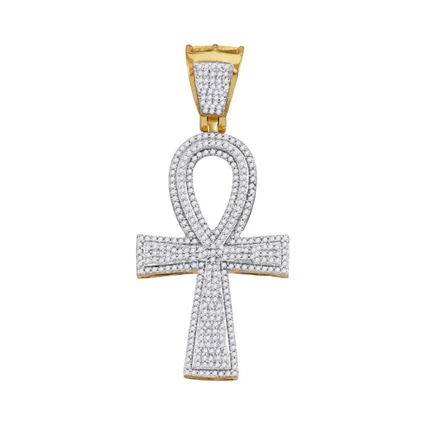Mens Diamond Ankh Flared Cross Charm Pendant 1 Cttw 10kt Yellow Gold