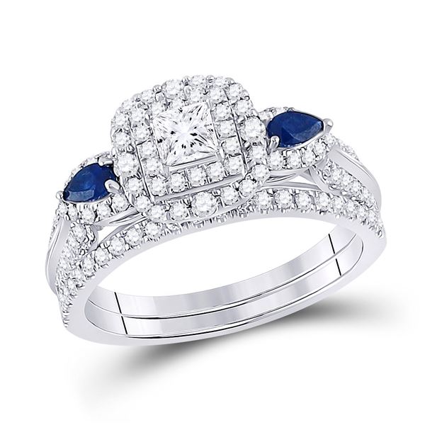 Princess Diamond Bridal Wedding Ring Band Set 7/8 Cttw 14kt White Gold