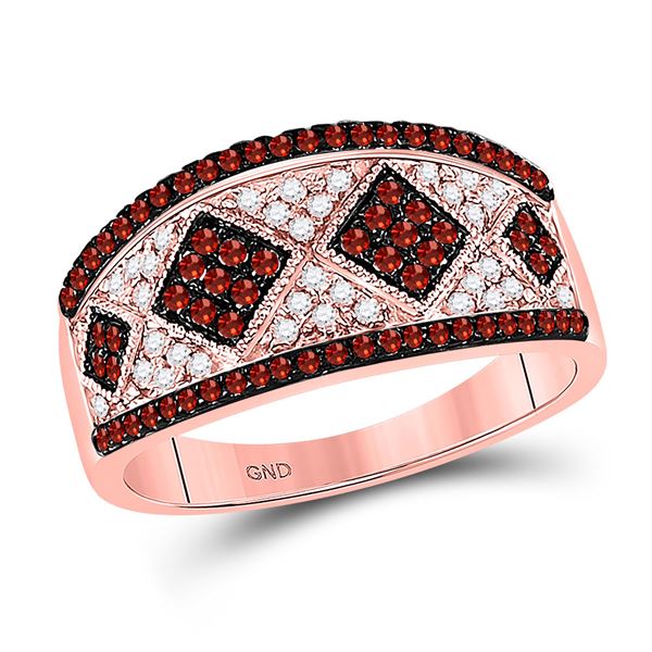 Red Color Enhanced Diamond Striped Cluster Band Ring 1/2 Cttw 10kt Rose Gold