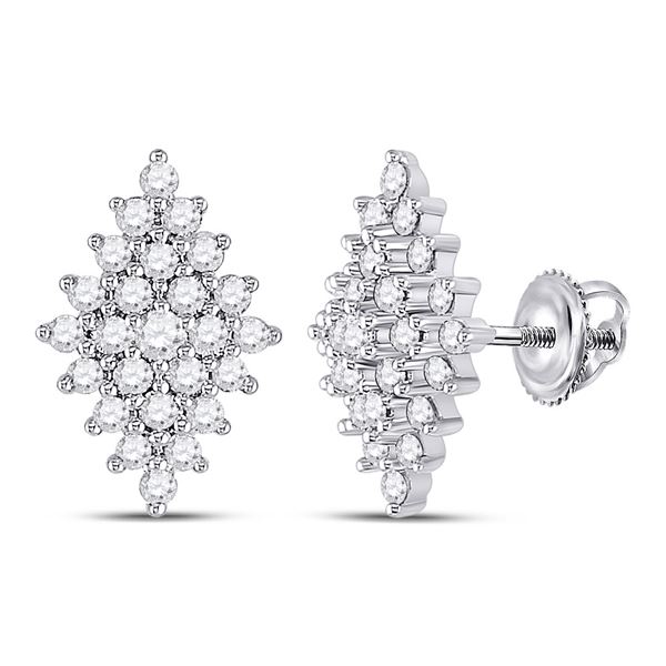 Diamond Marquise-shape Cluster Earrings 1/2 Cttw 14kt White Gold